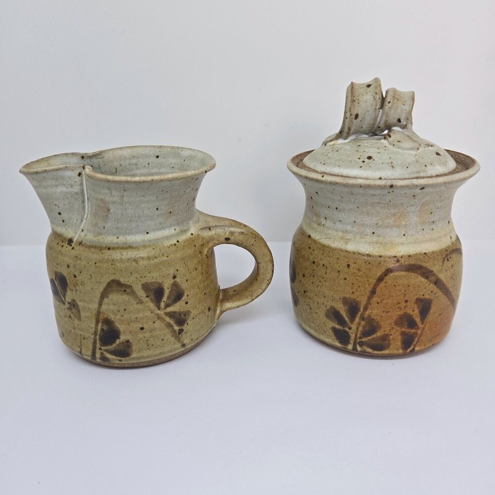 Elliott Hutten, Hog-Shed Pottery Stoneware Sugar Bowl and Creamer, NY